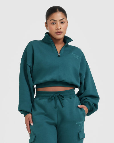 All Day Est 2020 Crop 1/4 Zip Sweatshirt | Marine Teal