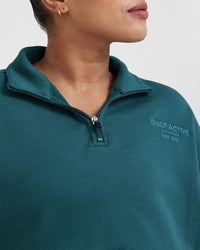 All Day Est 2020 Crop 1/4 Zip Sweatshirt | Marine Teal