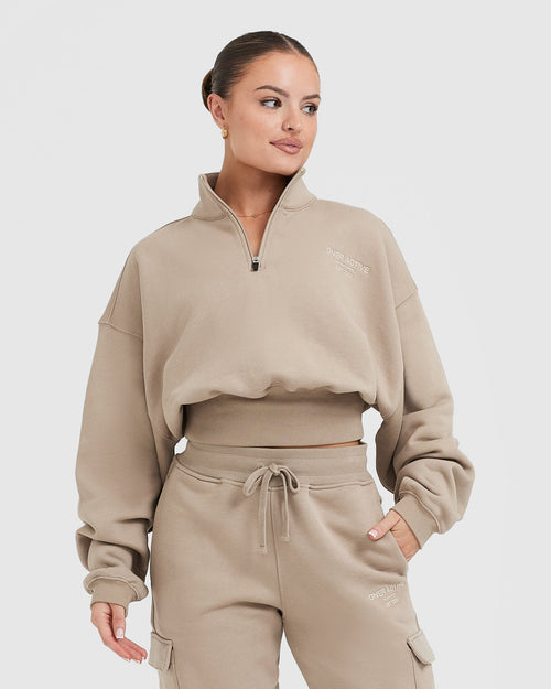 Oner Modal All Day Est 2020 Crop 1/4 Zip Sweatshirt | Sandstone