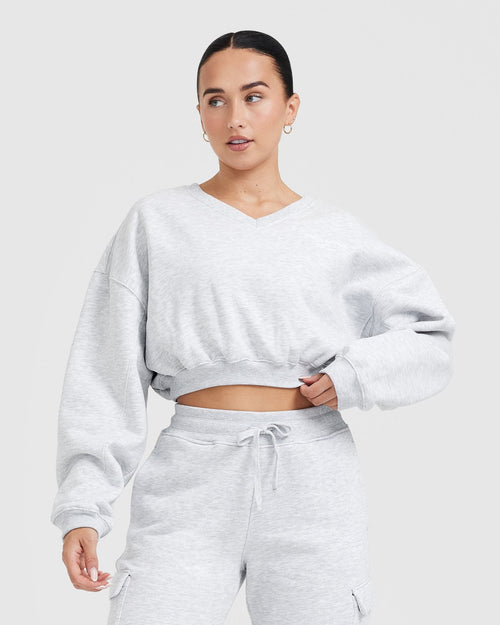 Oner Modal All Day Est 2020 Crop V-Neck Sweatshirt | Light Grey Marl