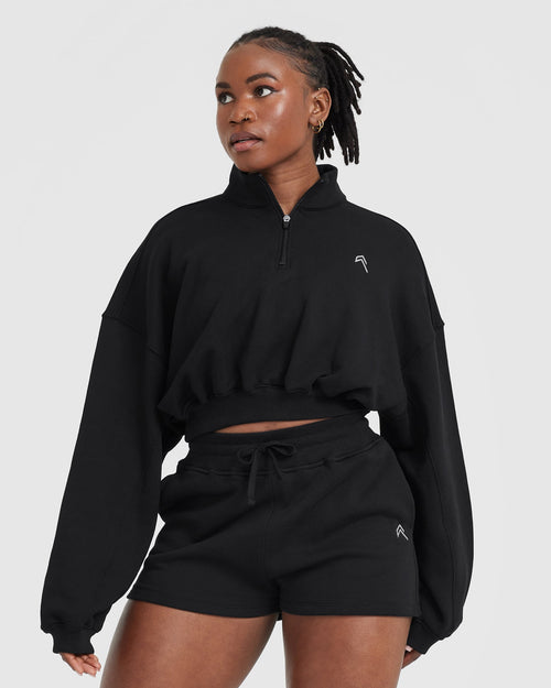 All Day Lightweight Crop 1/4 Zip Sweatshirt Black