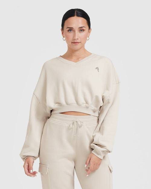 Oner Modal All Day Lightweight Oversized V-Neck Sweatshirt | Sand