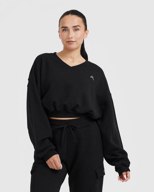 Oner Modal All Day Lightweight Oversized V-Neck Sweatshirt | Black