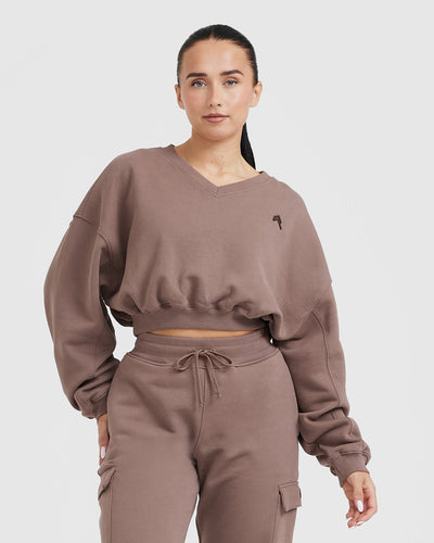 All Day Lightweight Oversized V-Neck Sweatshirt | Cool Brown