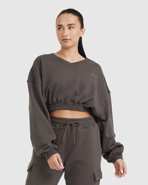 Oner Modal All Day Lightweight Oversized V-Neck Sweatshirt | Deep Taupe