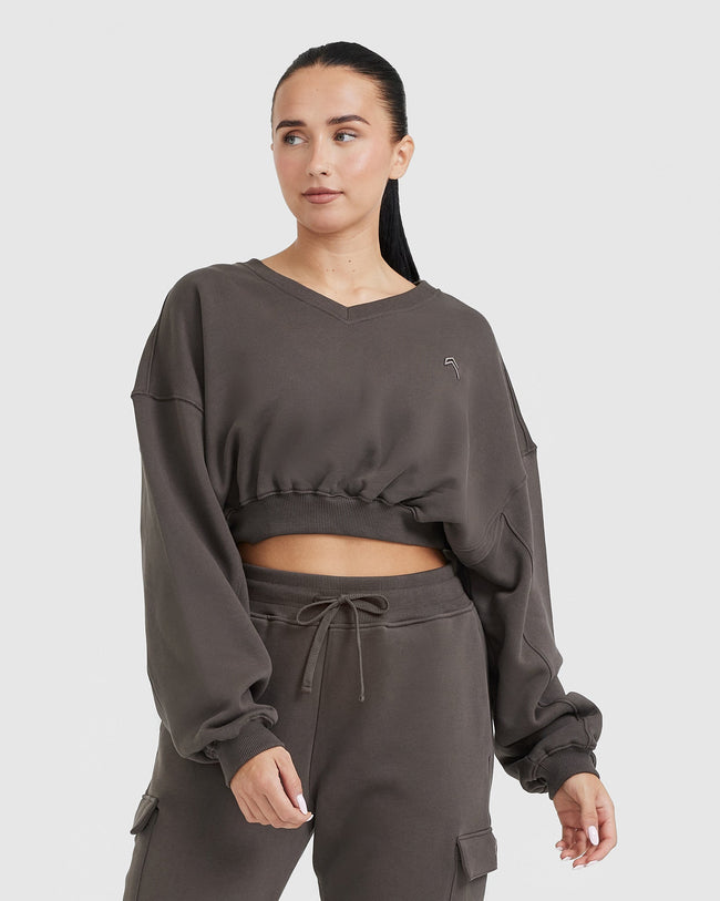 Cropped V-Neck Sweatshirt Women's - Crop Deep Taupe | Oner