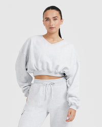 All Day Lightweight Oversized V-Neck Sweatshirt | Light Grey Marl