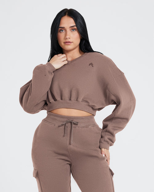 Oner Modal All Day Oversized V-Neck Sweatshirt | Cool Brown