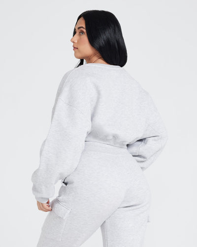 All Day Oversized V Neck Sweatshirt | Light Grey Marl