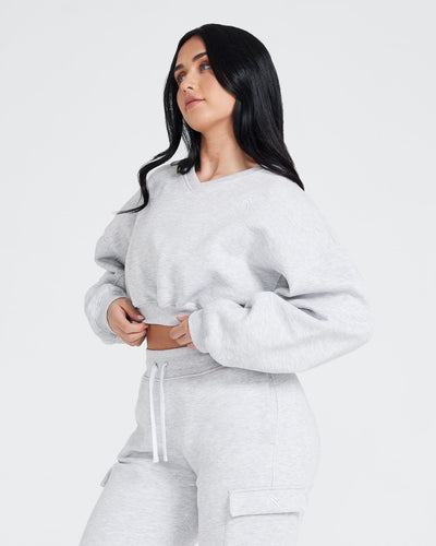 All Day Oversized V Neck Sweatshirt | Light Grey Marl