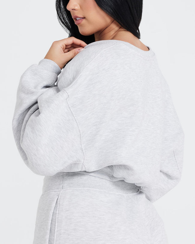 All Day Oversized V Neck Sweatshirt | Light Grey Marl