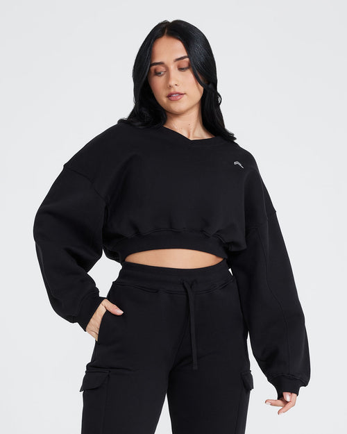 Oner Modal All Day Oversized V-Neck Sweatshirt | Black