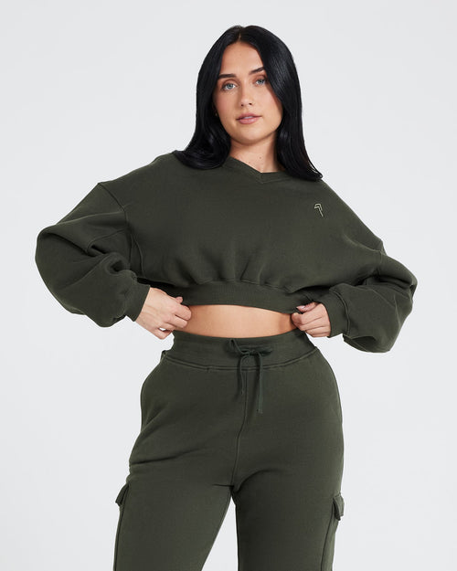 Oner Modal All Day Oversized V-Neck Sweatshirt | Khaki
