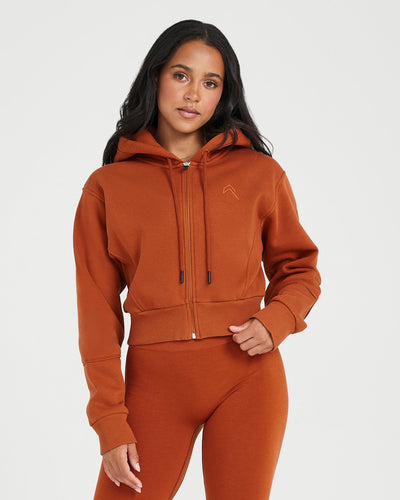 Classic Lounge Cropped Zip Through Hoodie | Warm Copper