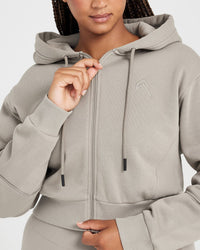 Classic Lounge Cropped Zip Through Hoodie | Warm Sand