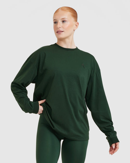 Oner Modal Classic Oversized Lightweight Long Sleeve Top | Pine Green