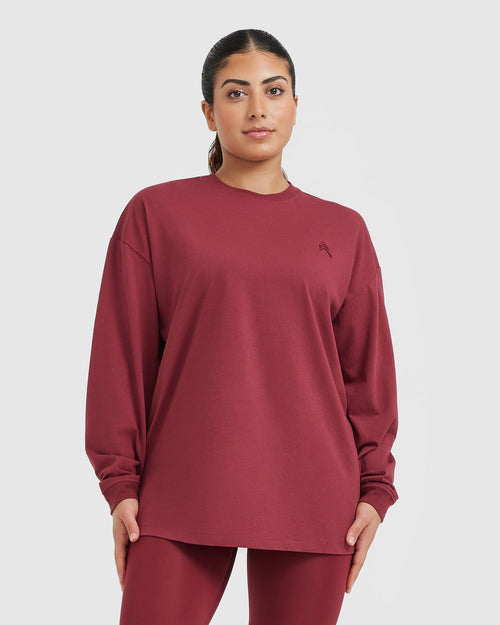 Oner Modal Classic Oversized Lightweight Long Sleeve Top | Burnt Cherry