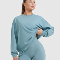 Classic Oversized Lightweight Long Sleeve Top | Steel Blue