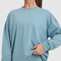 Classic Oversized Lightweight Long Sleeve Top | Steel Blue