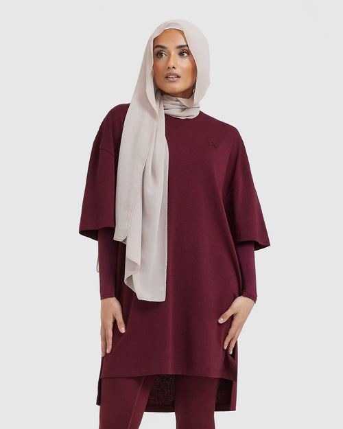 Oner Modal Classic Oversized Longline T-Shirt | Mulled Wine