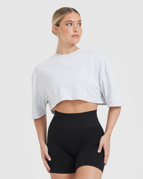 Oner Modal Classic Relaxed Crop Lightweight T-Shirt | Light Grey Marl