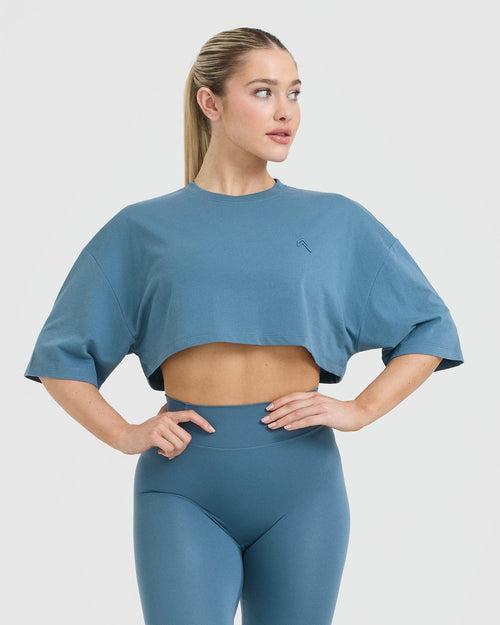 Oner Modal Classic Relaxed Crop Lightweight T-Shirt | Moonstone Blue