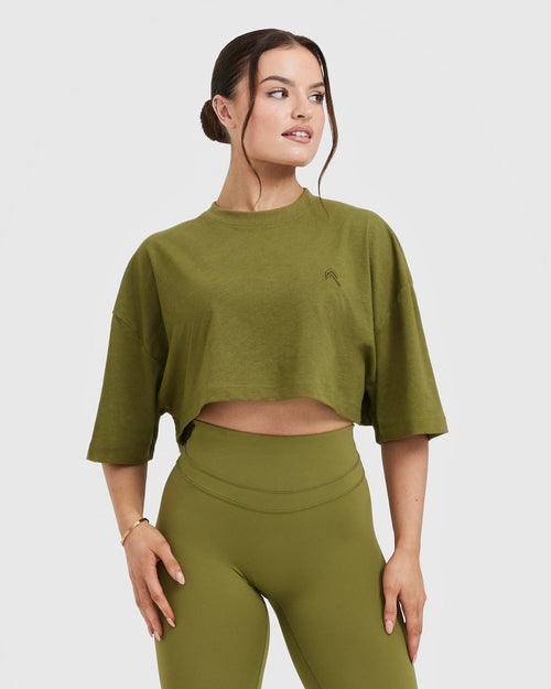 Oner Modal Classic Relaxed Crop Lightweight T-Shirt | Olive Green