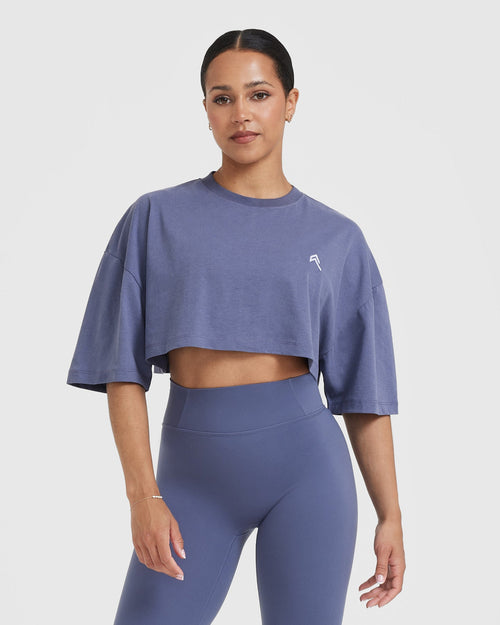 Oner Modal Classic Relaxed Crop Lightweight T-Shirt | Washed Slate Blue
