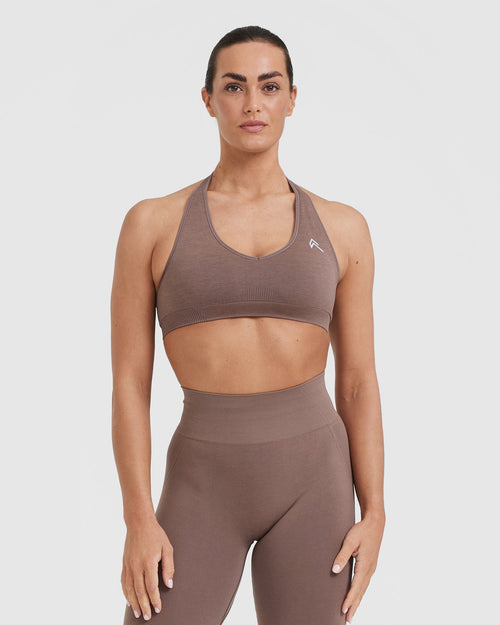 Oner Modal Classic Seamless 2.0 Halter Neck Bralette | Cool Brown Marl