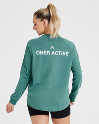 Graphic Oversized Long Sleeve Tee | Washed Mineral Green