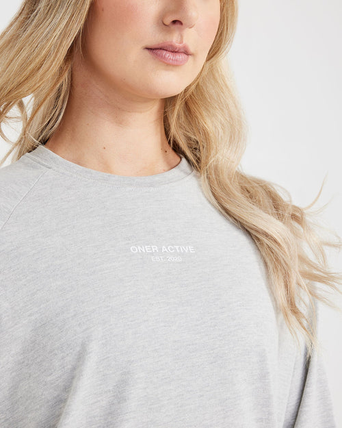 Graphic Oversized Long Sleeve Tee | Silver Marl
