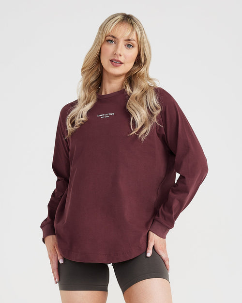 Oner Modal Graphic Oversized Long Sleeve Tee | Washed Rosewood