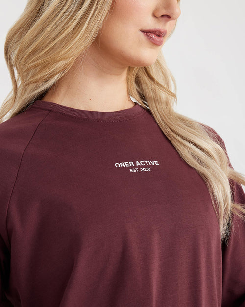 Graphic Oversized Long Sleeve Tee | Washed Rosewood