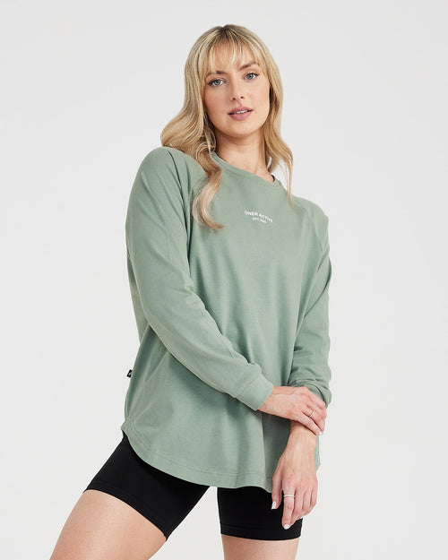 Oner Modal Graphic Oversized Long Sleeve Tee | Washed Sage