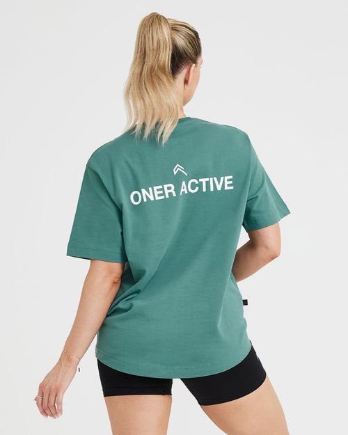 Graphic Oversized Short Sleeve Tee | Washed Mineral Green