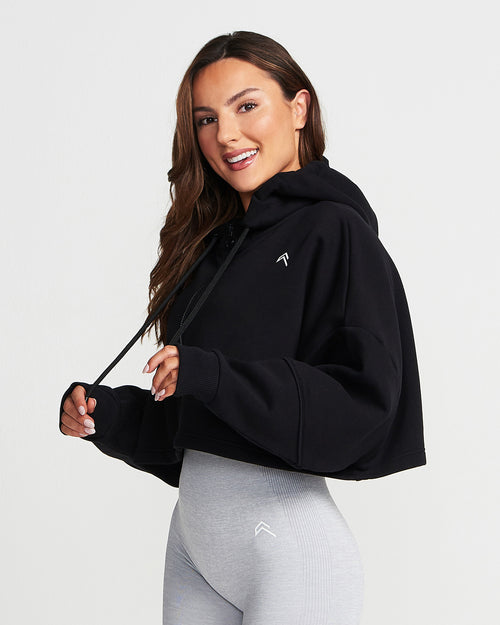 Oner Modal Classic Crop Zip Hoodie | Black