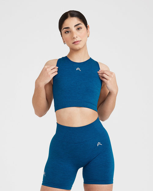 Oner Modal Classic Seamless 2.0 Crop Top | Petrol Blue Marl
