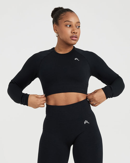 Oner Modal Classic Seamless 2.0 Long Sleeve Crop Top | Black Marl