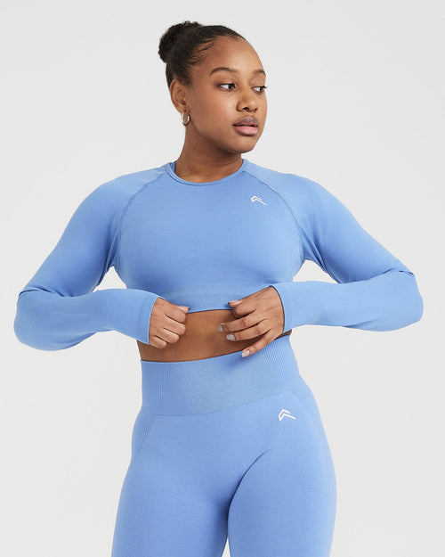 Oner Modal Classic Seamless 2.0 Long Sleeve Crop Top | Light Denim Marl