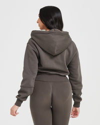 Classic Lounge Cropped Zip Through Hoodie | Deep Taupe