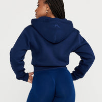 Classic Lounge Cropped Zip Through Hoodie | Midnight