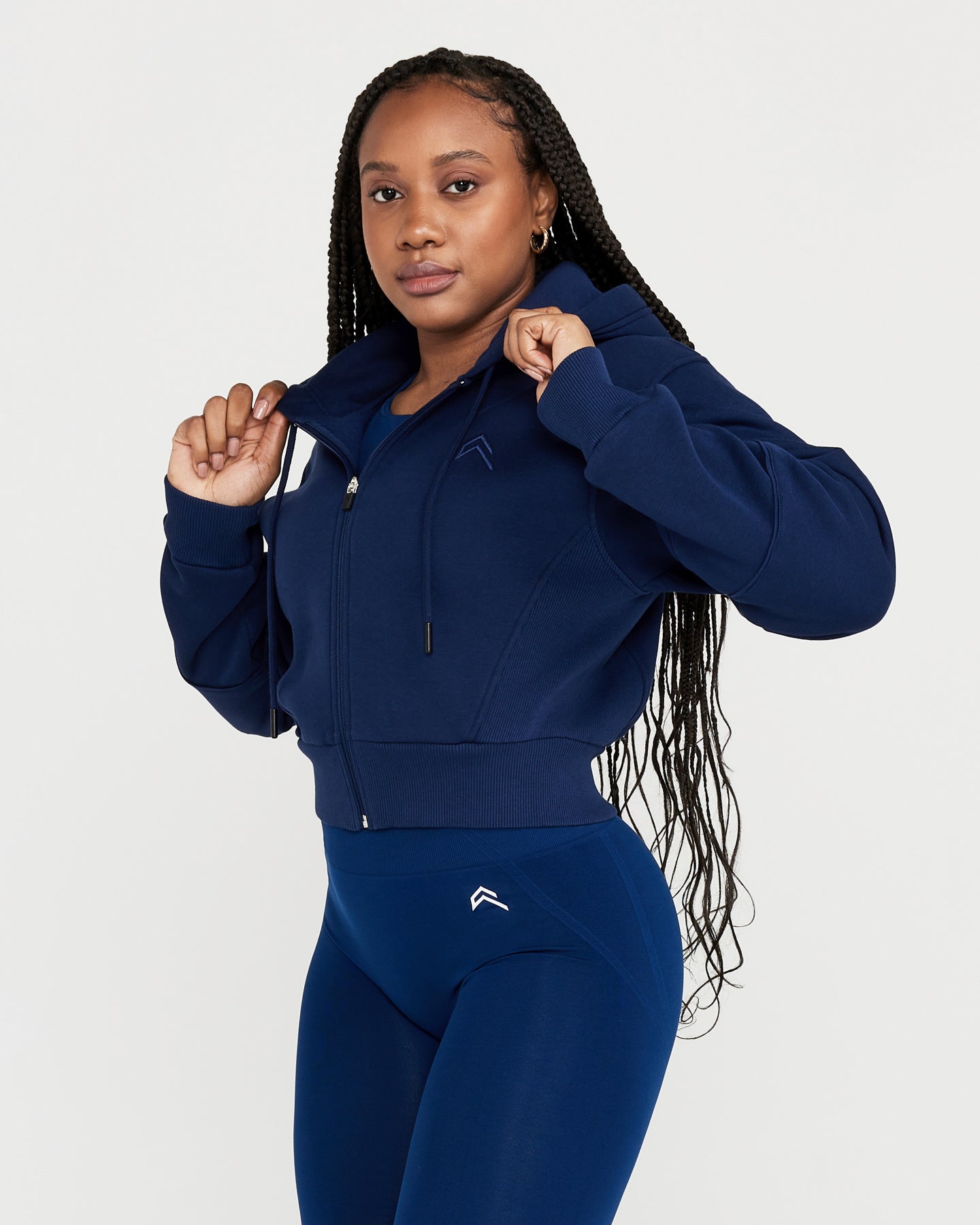 Classic Lounge Cropped Zip Through Hoodie | Midnight