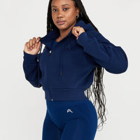 Classic Lounge Cropped Zip Through Hoodie | Midnight