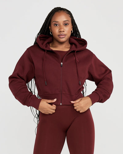 Red crop zip hoodie sales