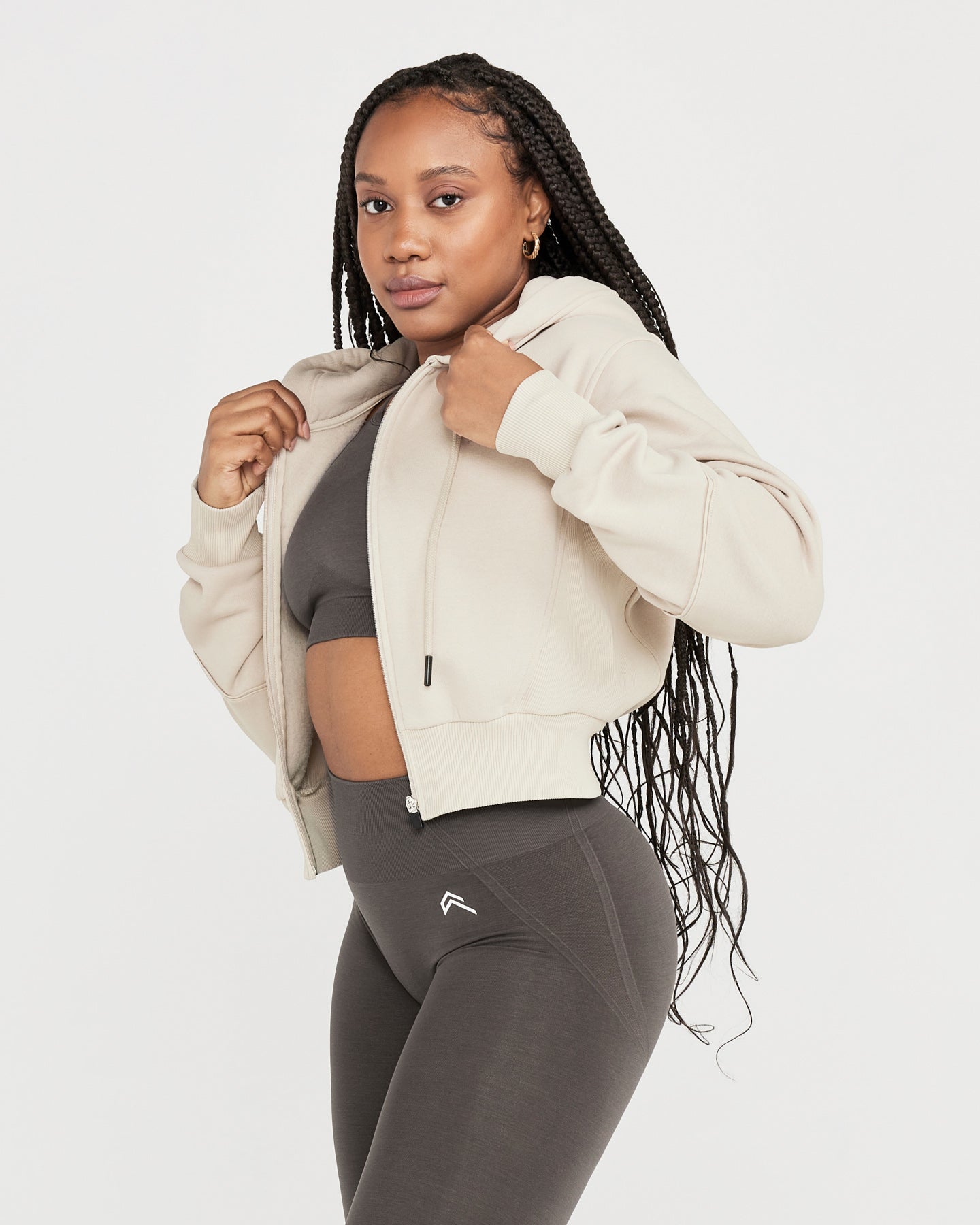 Sand crop zip hoodie top