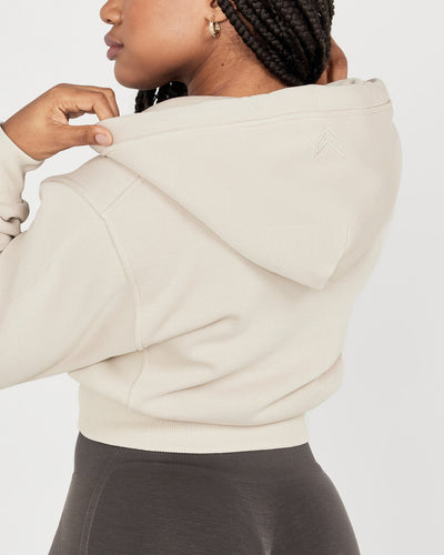 Beige cropped zip hoodie outlet