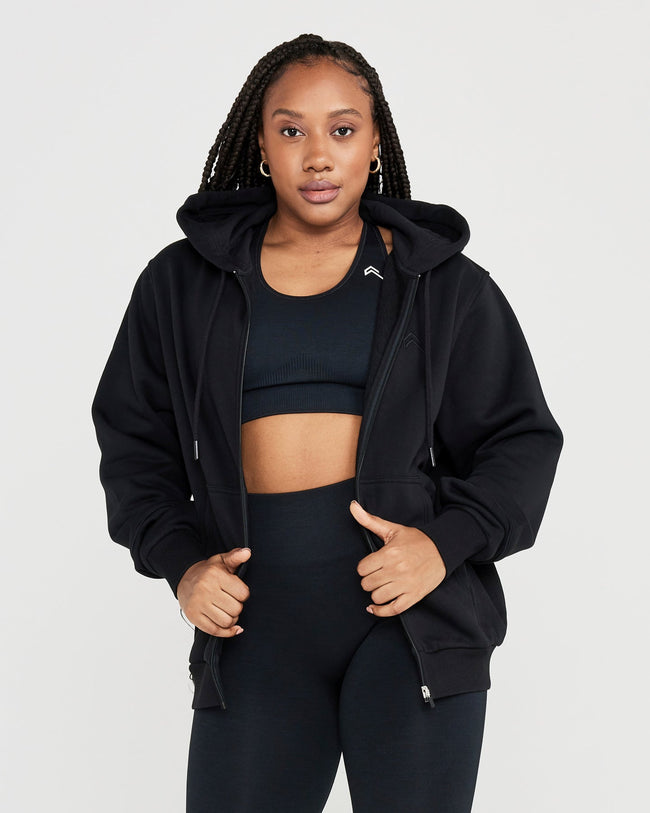 Plus size black sales zip up hoodie