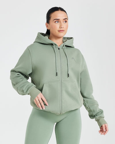 Classic Lounge Cropped Zip Through Hoodie | Sage