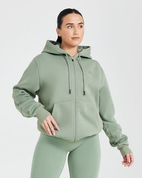 Classic Lounge Oversized Zip Through Hoodie Sage