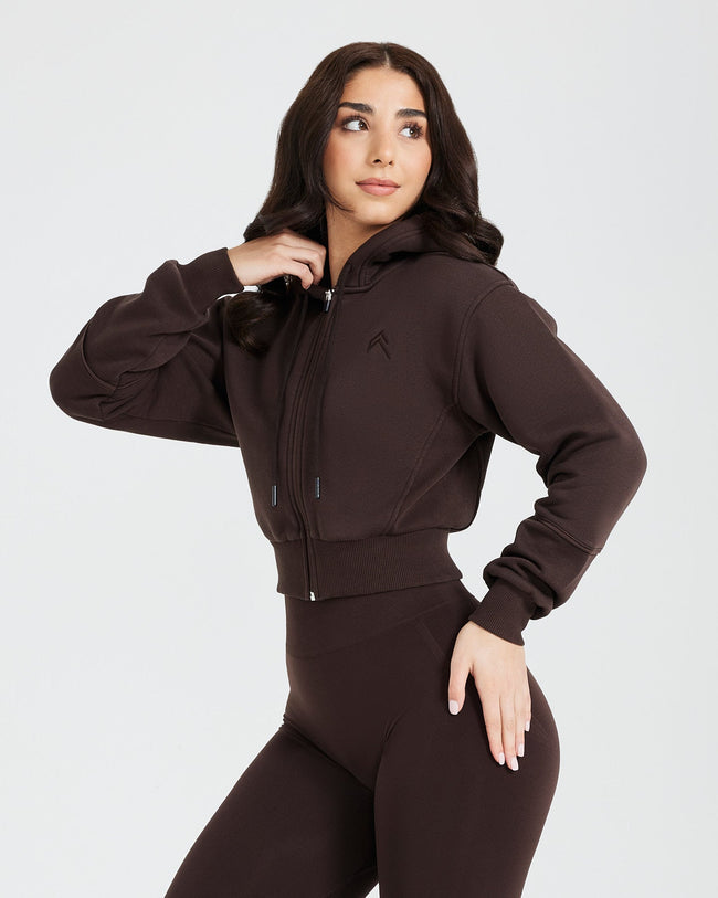 新発売 新商品 Through Zip Cropped Lounge Classic Hoodie Oner | Cocoa 70% Ornament